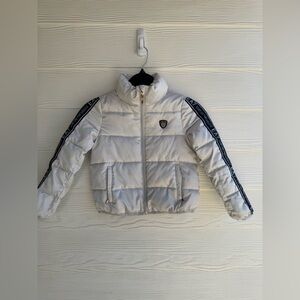 Emporio Armani girls 8A white/ Black Stripes puffer coat Girls